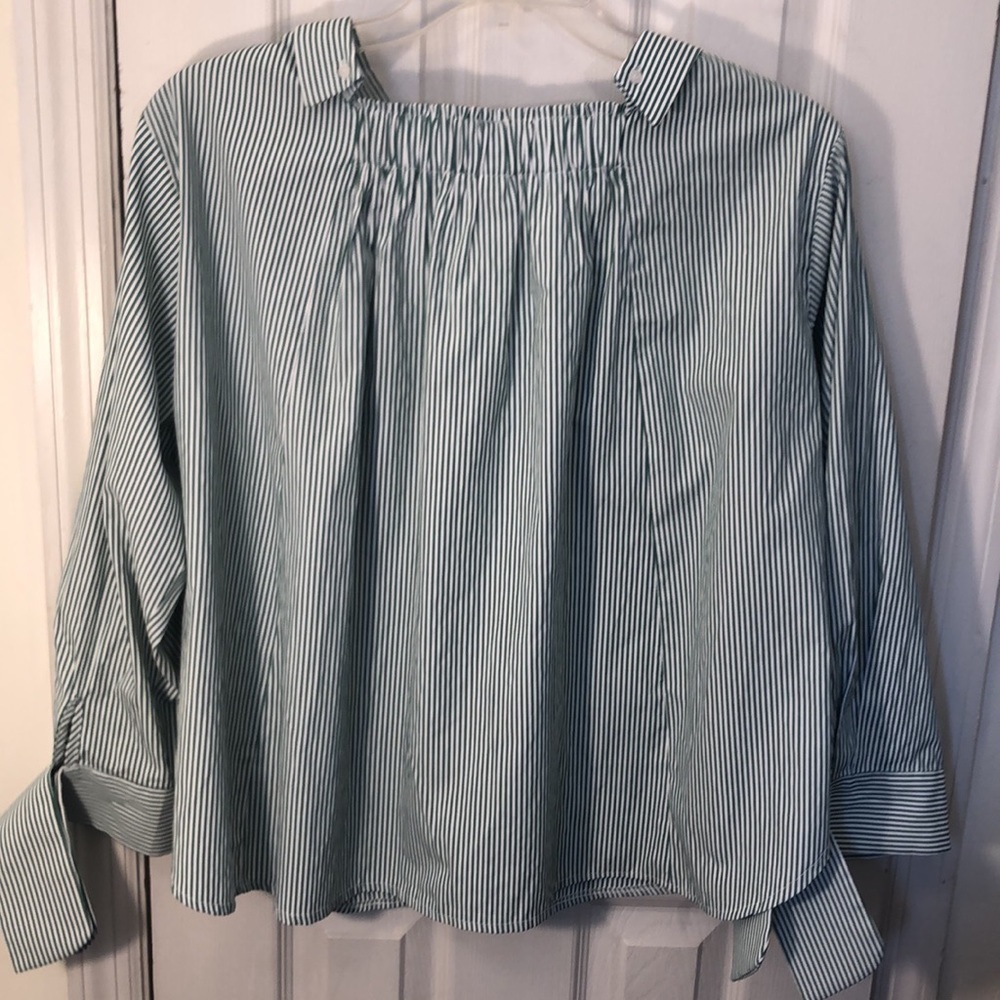 STORETS NWOT  Pit to Pit 21 1/2"  Button Down green white pinstripes tie cuffs - Picture 7 of 16
